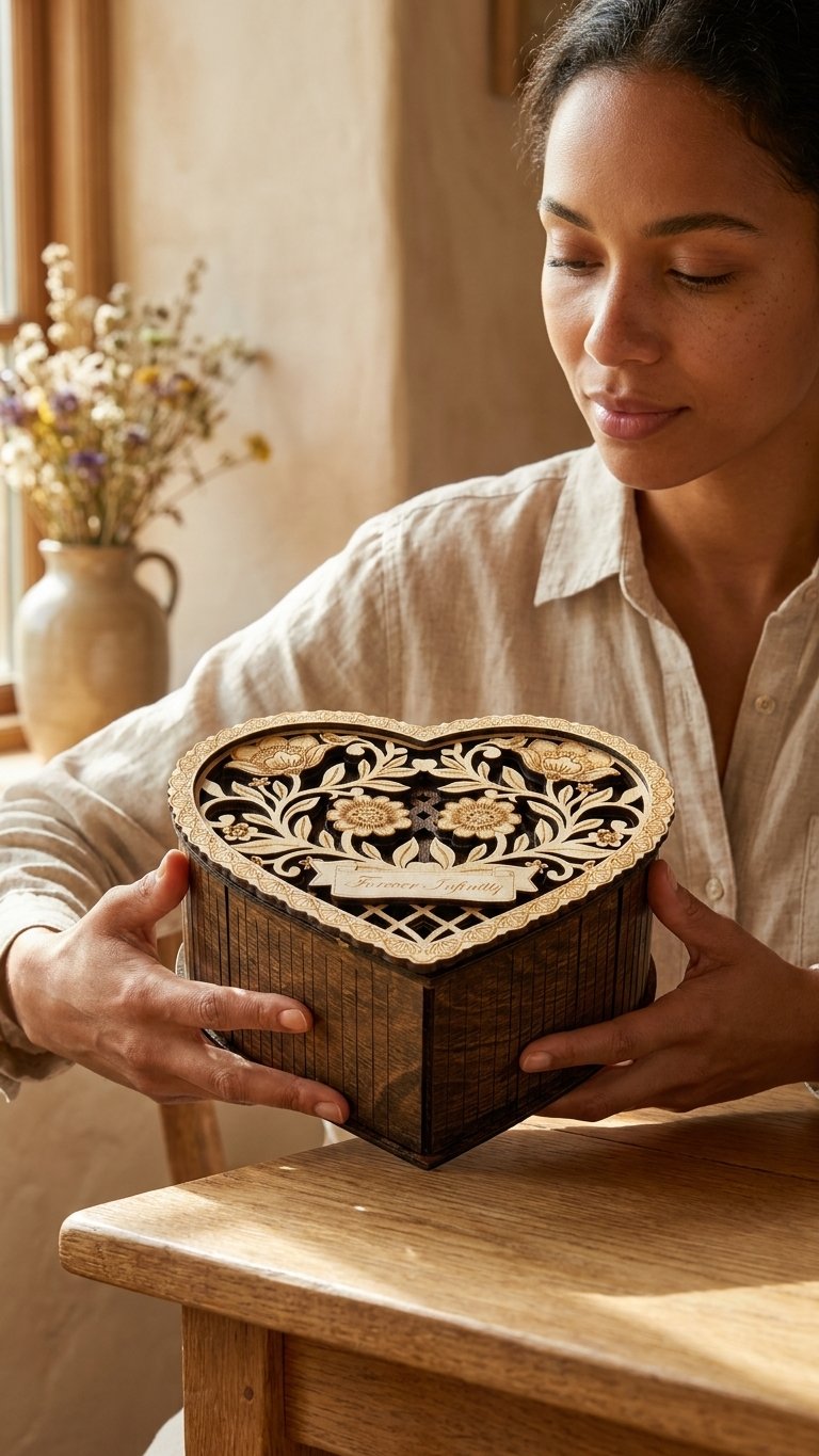 Personalized Heart Jewelry Box, Engraved Wooden Keepsake, Wedding Anniversary Gift for Her