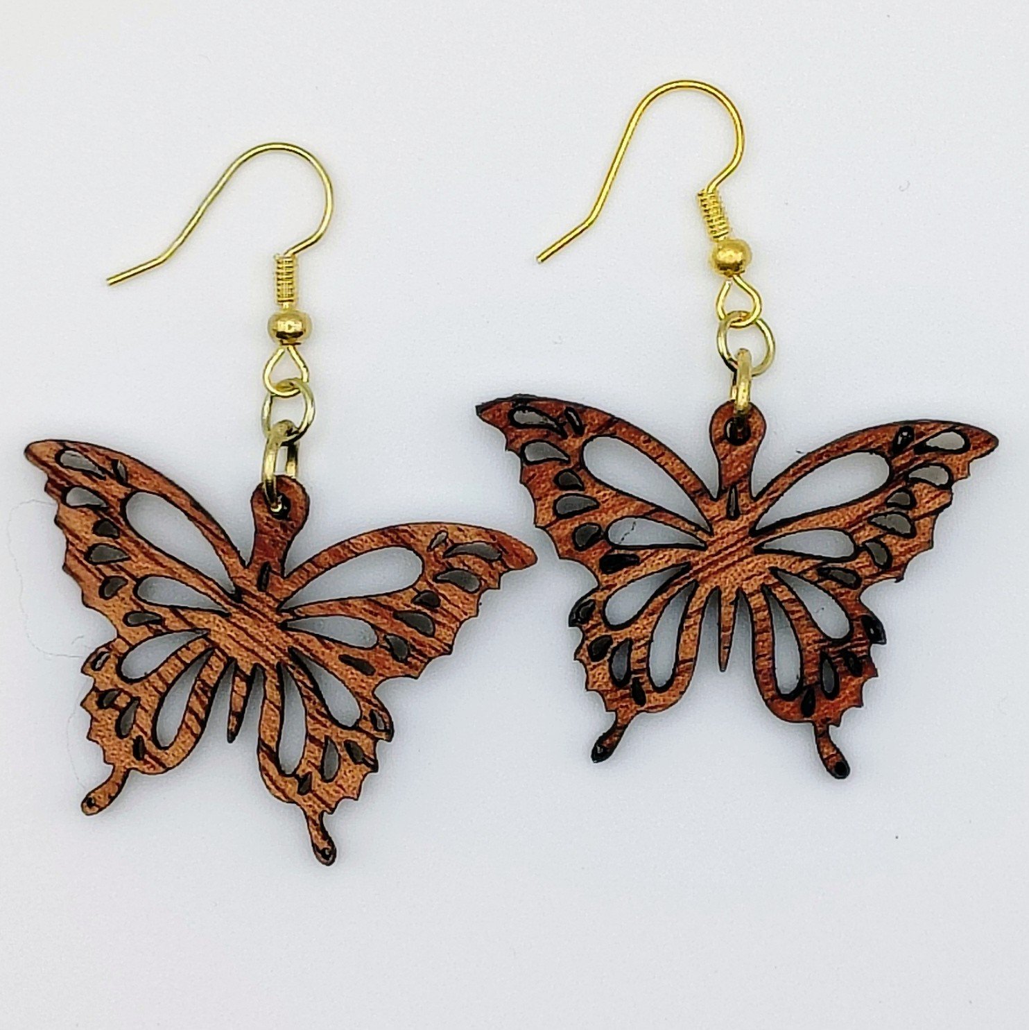 Wooden Butterfly Earrings, Hardwood Laser-Cut Dangle Drops, Lightweight Boho Gift for Her