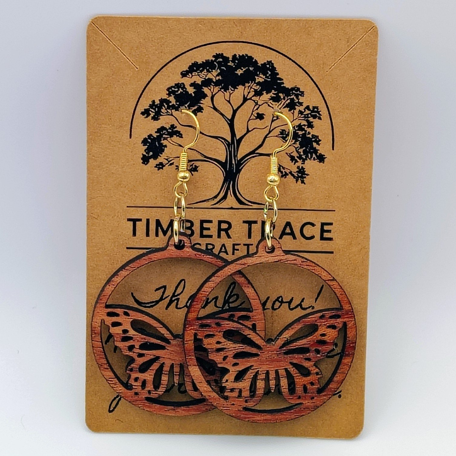 Wooden Butterfly Earrings, Hardwood Laser-Cut Dangle Drops, Lightweight Boho Gift for Her