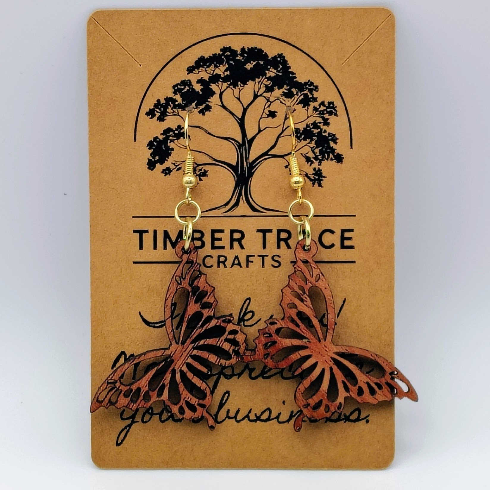 Wooden Butterfly Earrings, Hardwood Laser-Cut Dangle Drops, Lightweight Boho Gift for Her