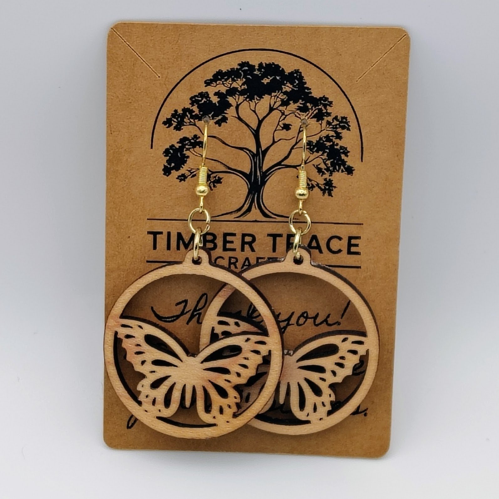 Wooden Butterfly Earrings, Hardwood Laser-Cut Dangle Drops, Lightweight Boho Gift for Her