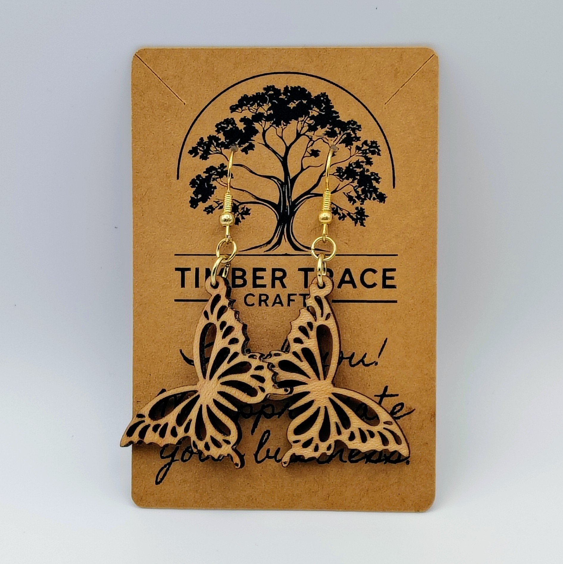 Wooden Butterfly Earrings, Hardwood Laser-Cut Dangle Drops, Lightweight Boho Gift for Her