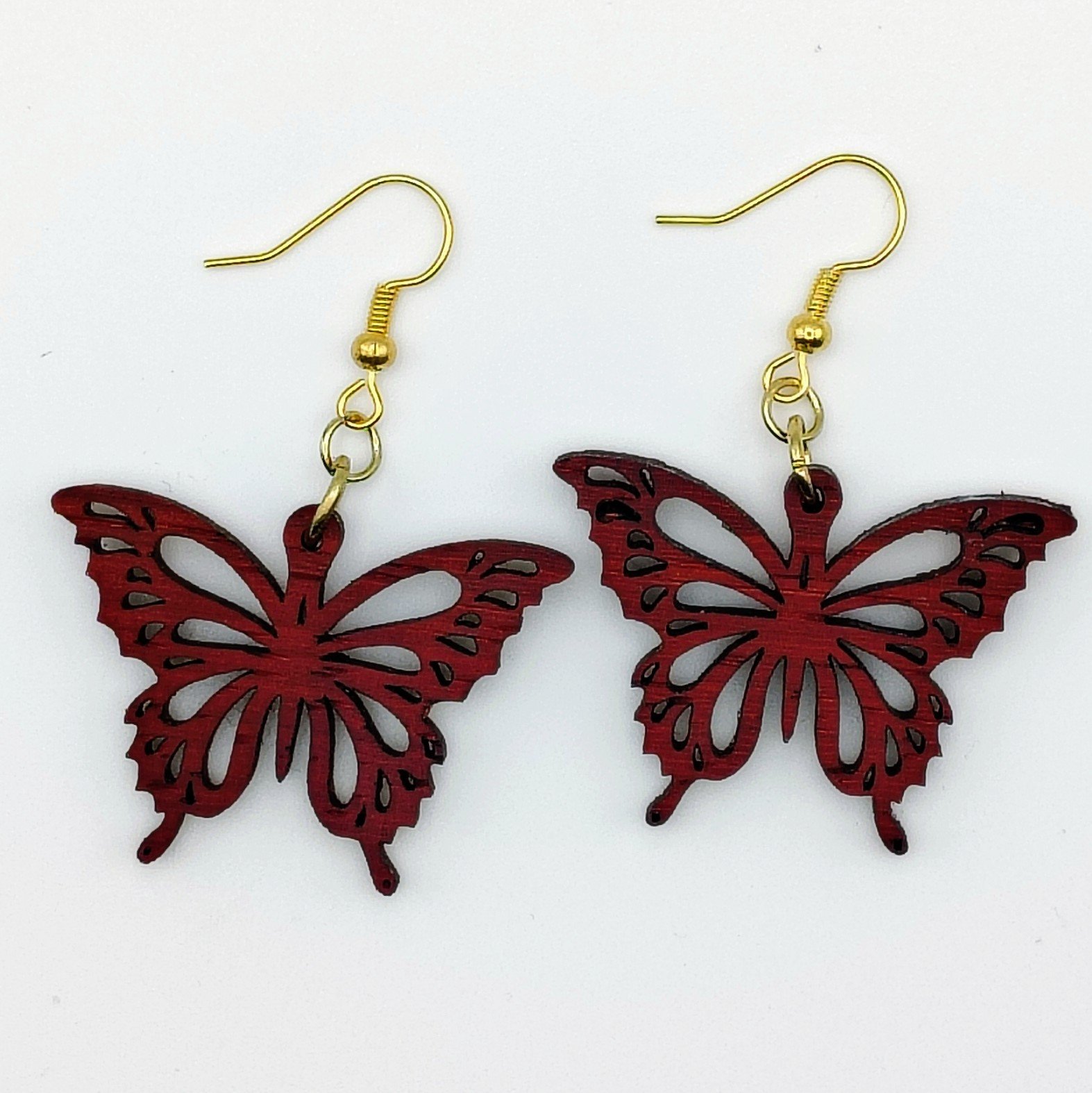 Wooden Butterfly Earrings, Hardwood Laser-Cut Dangle Drops, Lightweight Boho Gift for Her