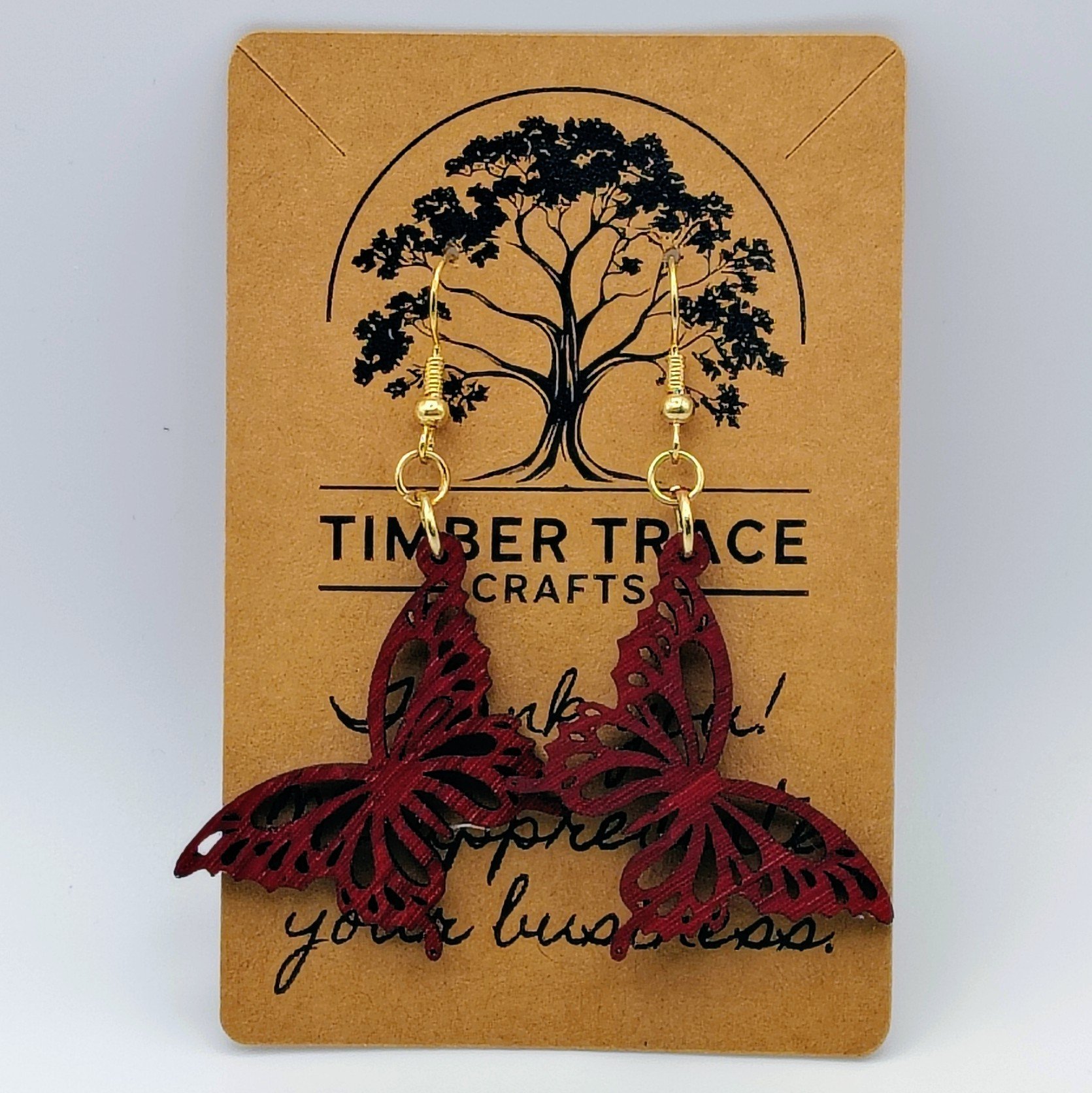 Wooden Butterfly Earrings, Hardwood Laser-Cut Dangle Drops, Lightweight Boho Gift for Her