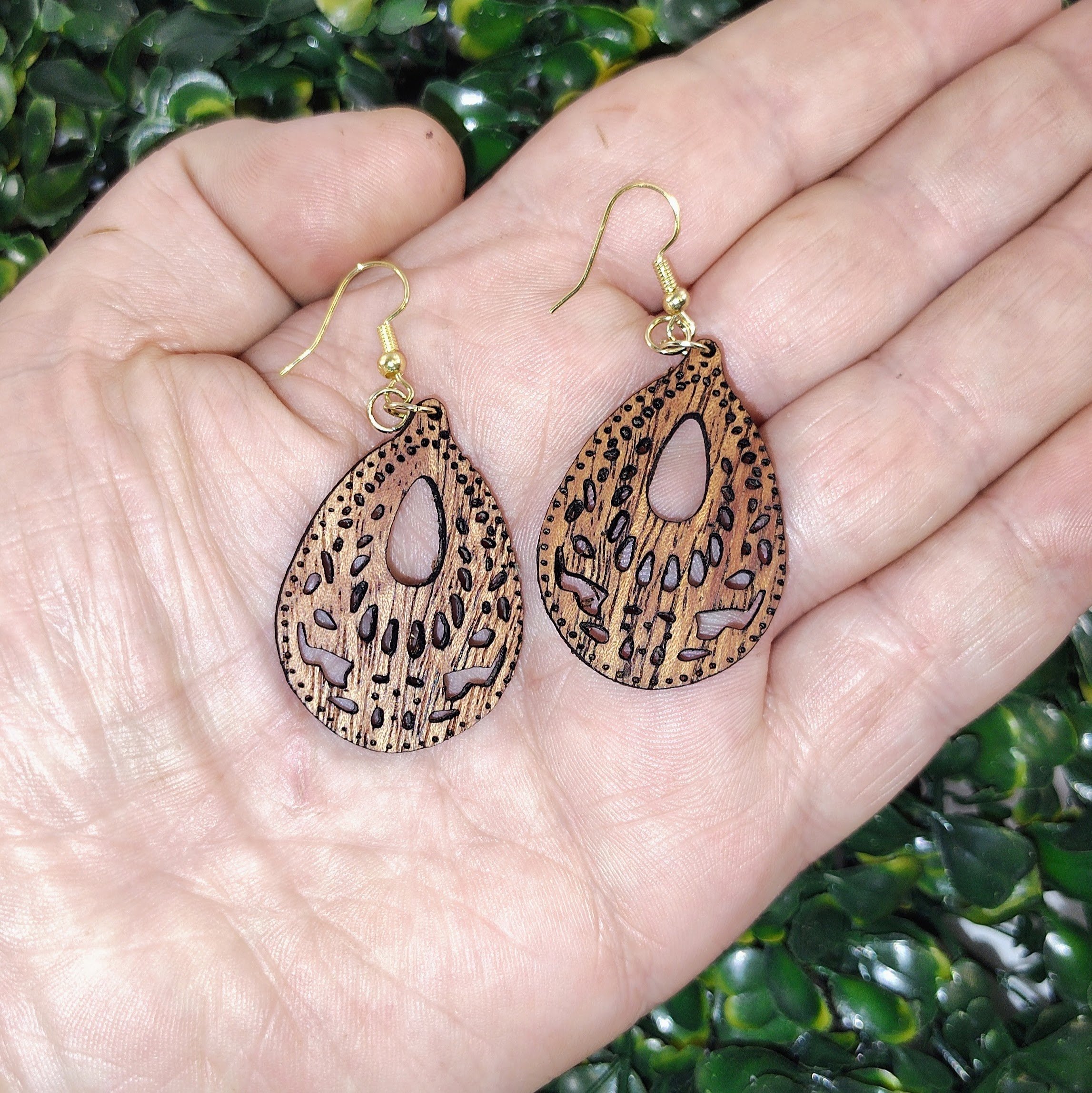 Wooden Teardrop Earrings, Hardwood Laser-Cut Dangle Drops, Lightweight Boho Gift for Her