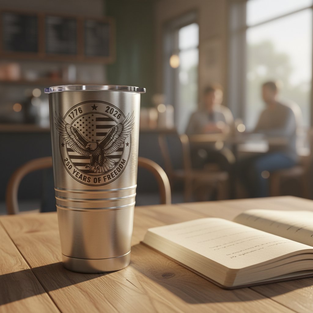 America 250 Tumbler, Stainless Steel Laser-Etched Travel Mug, Patriotic Eagle 1776-2026 Gift