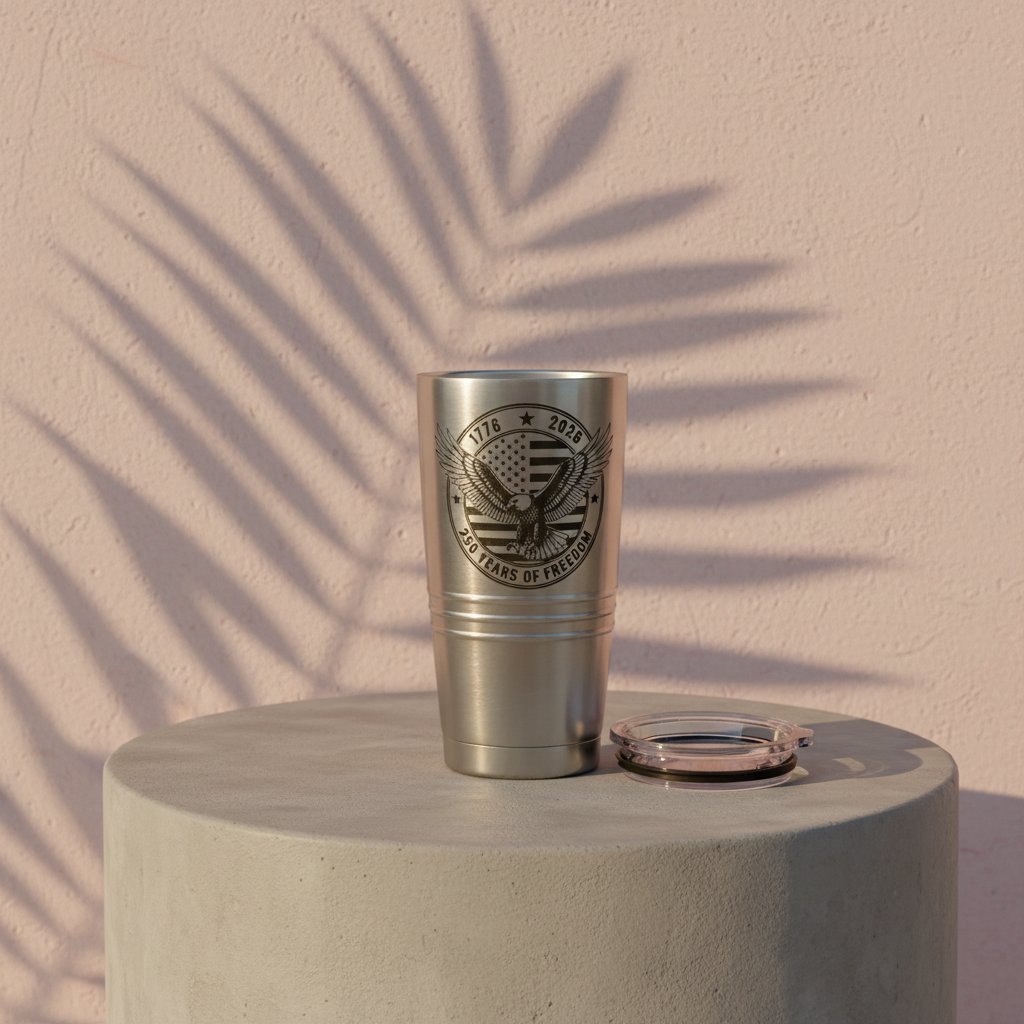 America 250 Tumbler, Stainless Steel Laser-Etched Travel Mug, Patriotic Eagle 1776-2026 Gift